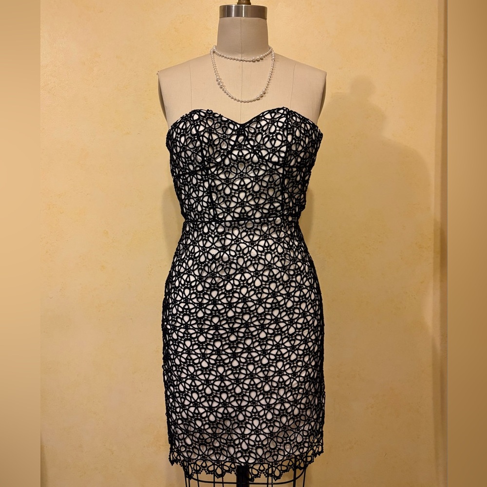 Cynthia Steffe Black and White Lace Strapless Bodycon Dress